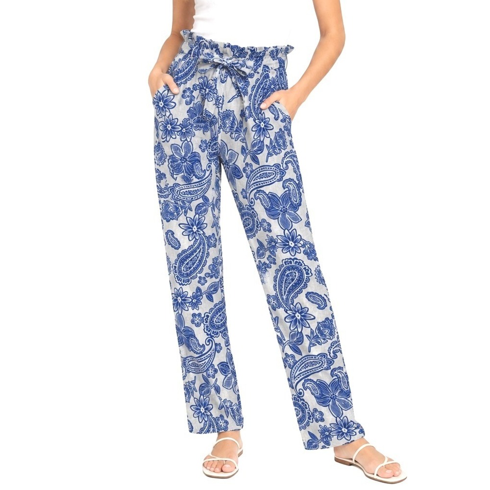 Xirena Talin Pant Santorini Blue Paisley Cotton Paperbag Pants S